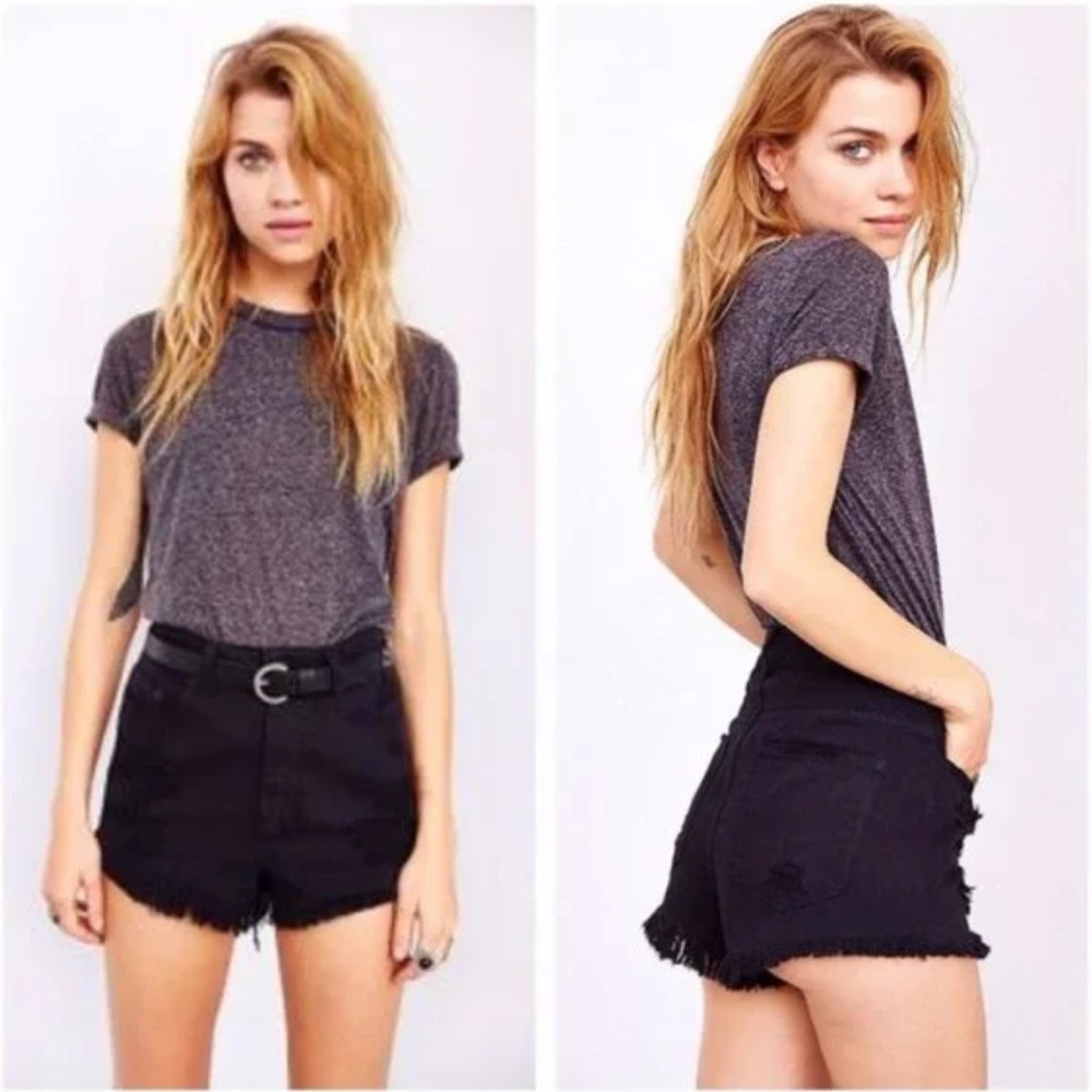 BDG Urban Outfitters Super High Rise Cheeky Distressed Black Denim Shorts
